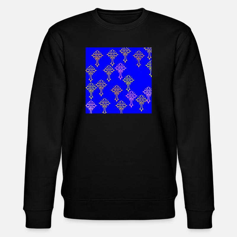 Neon Cross Pattern on Cobalt Blue - Stanley/Stella CHANGER Unisex Organic Sweatshirt - black