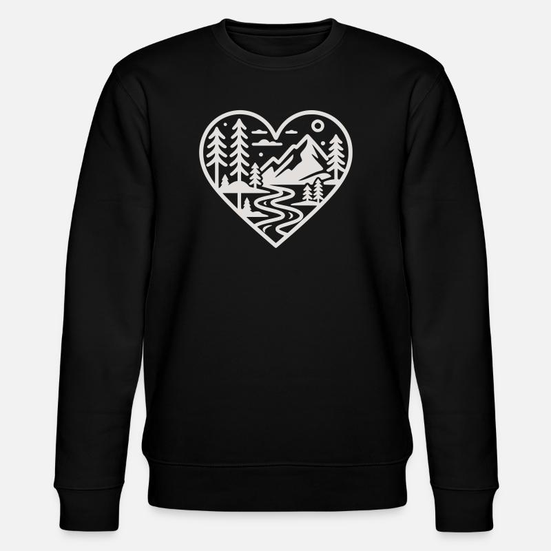 Heart Landscape Mountain River Forest - Stanley/Stella CHANGER Unisex Organic Sweatshirt - black
