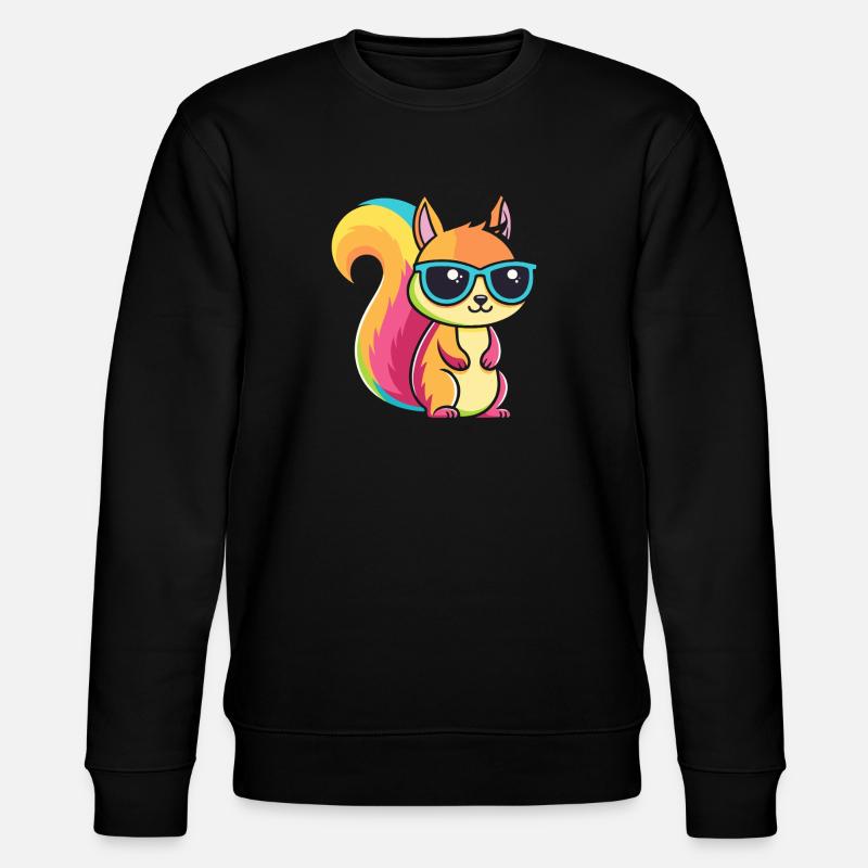 Regenbogen-Eichhörnchen mit Brille - Stanley/Stella Unisex Bio-Sweatshirt CHANGER  - Schwarz