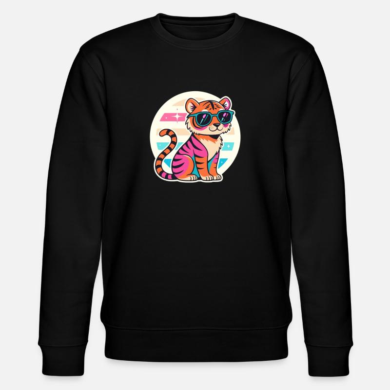 Neon Tiger with Retro Glasses - Stanley/Stella CHANGER Unisex Organic Sweatshirt - black