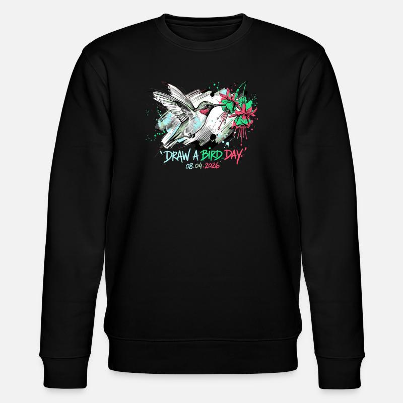 Kolibri-Tintenspritzer mit Blumen - Stanley/Stella Unisex Bio-Sweatshirt CHANGER  - Schwarz