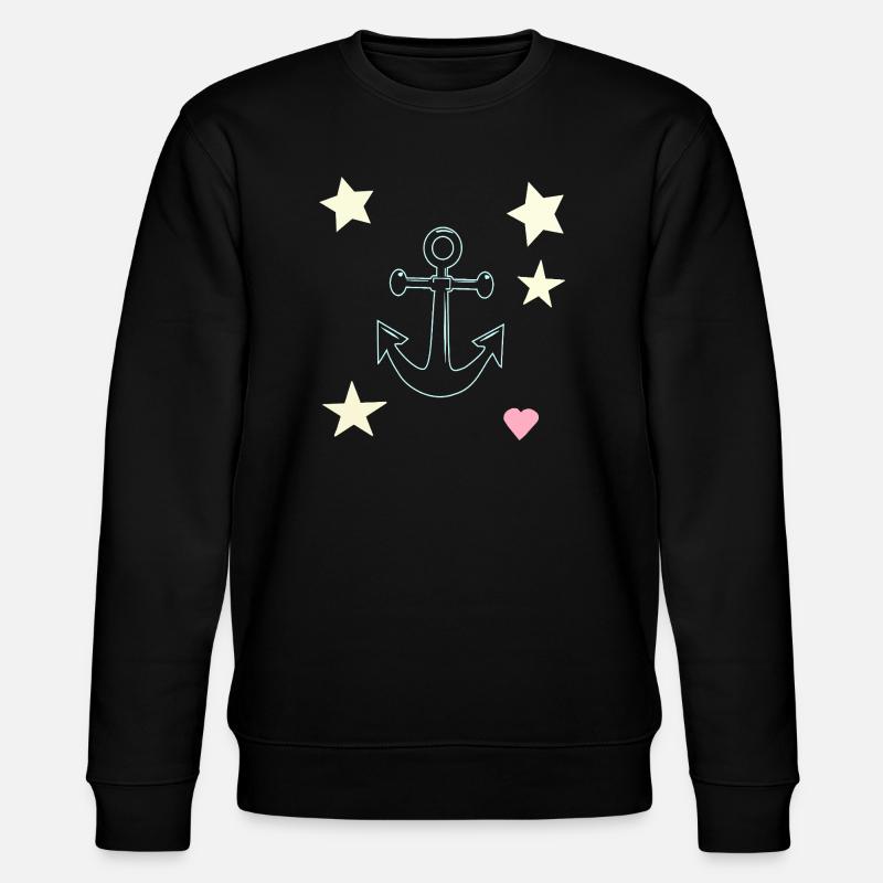 Anker-Handzeichnung mit Sternen Herz - Stanley/Stella Unisex Bio-Sweatshirt CHANGER  - Schwarz