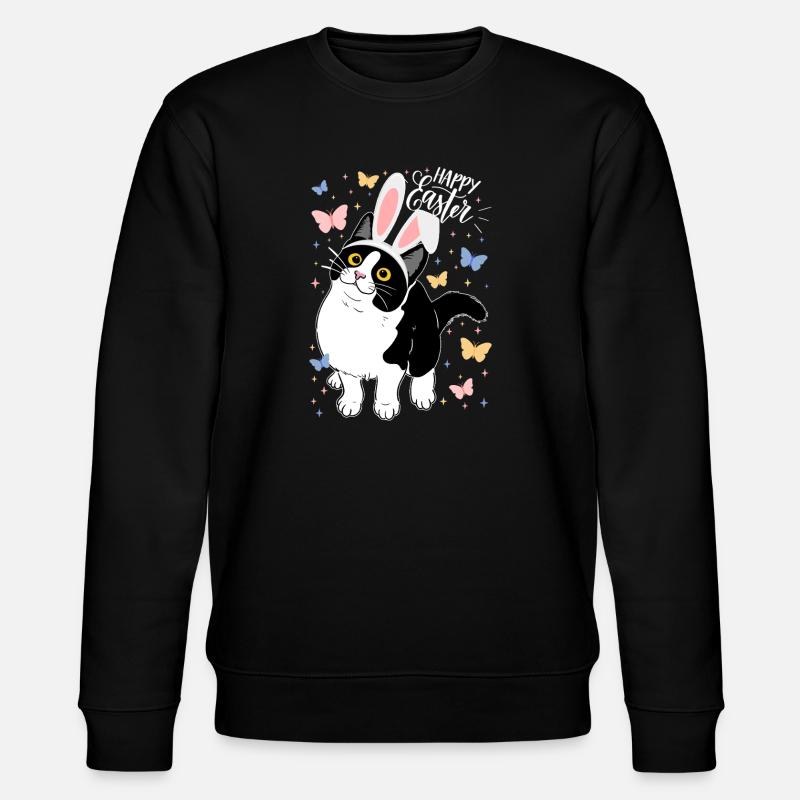Easter Cat with Bunny Ears - Stanley/Stella CHANGER Unisex Organic Sweatshirt - black