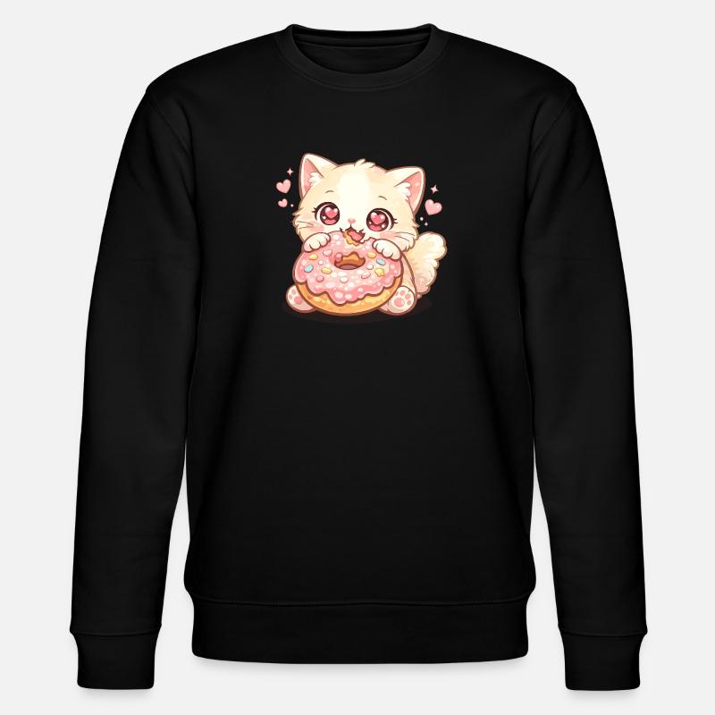 Kätzchen mit Donut - Stanley/Stella Unisex Bio-Sweatshirt CHANGER  - Schwarz
