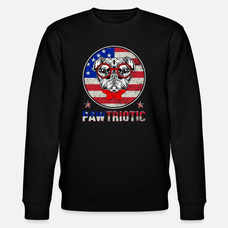 Mops-Patriot mit roter Brille - Stanley/Stella Unisex Bio-Sweatshirt CHANGER  - Schwarz