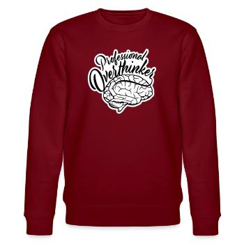 Professional Overthinker Funny Brooding Anxiety Logo - Stanley/Stella CHANGER Unisex Organic Sweatshirt - burgundy - Front - Nik (191cm) & Marisol (170cm)