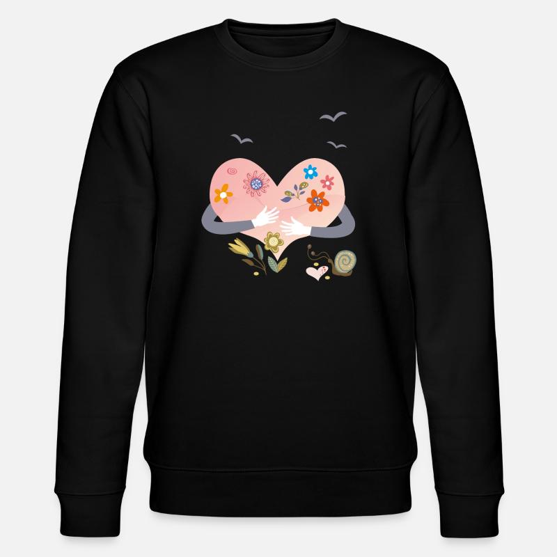Herz mit Blumen - Stanley/Stella Unisex Bio-Sweatshirt CHANGER  - Schwarz