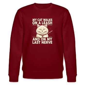 Cat on a leash is annoying | Cat humor - Stanley/Stella CHANGER Unisex Organic Sweatshirt - burgundy - Front - Nik (191cm) & Marisol (170cm)