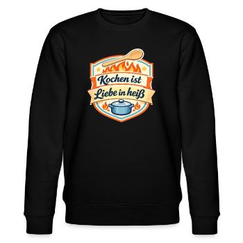 Küchenliebe im Flammenschild - Stanley/Stella Unisex Bio-Sweatshirt CHANGER  - Schwarz - Vorne - Nik (191cm) & Marisol (170cm)