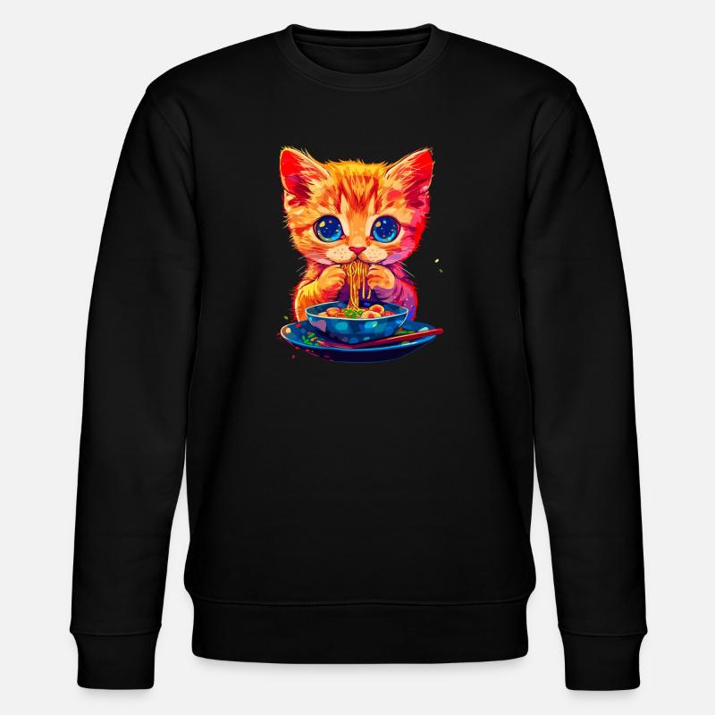 Süßes Katzenmotiv Mit Nudeln - Stanley/Stella Unisex Bio-Sweatshirt CHANGER  - Schwarz