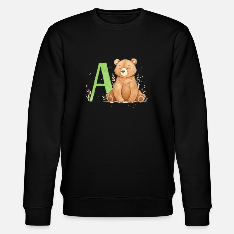 Alphabet Bär mit Großem A - Stanley/Stella Unisex Bio-Sweatshirt CHANGER  - Schwarz