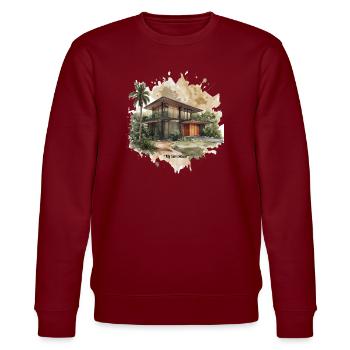 Sims Style Modernist Villa Watercolor - Stanley/Stella CHANGER Unisex Organic Sweatshirt - burgundy - Front - Nik (191cm) & Marisol (170cm)