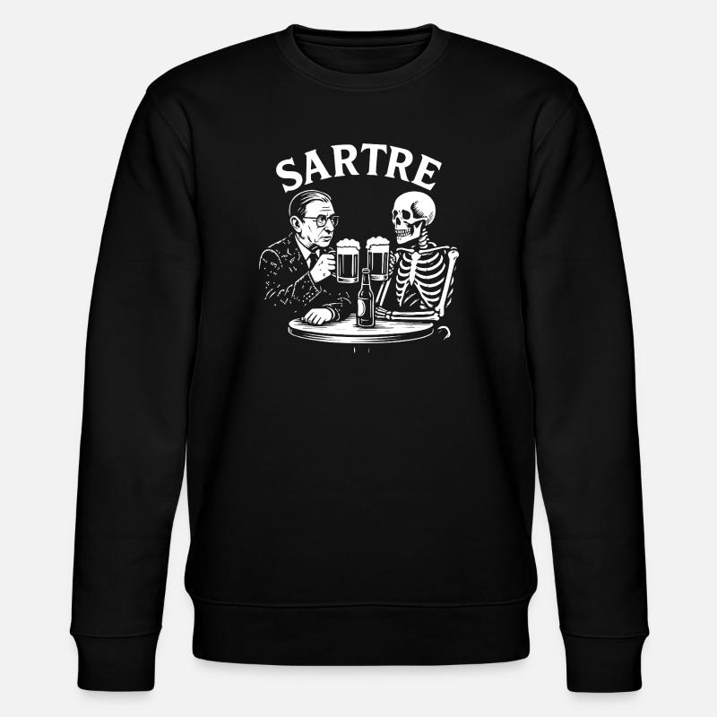 Sartre drinking beer with Skeleton - Stanley/Stella CHANGER Unisex Organic Sweatshirt - black