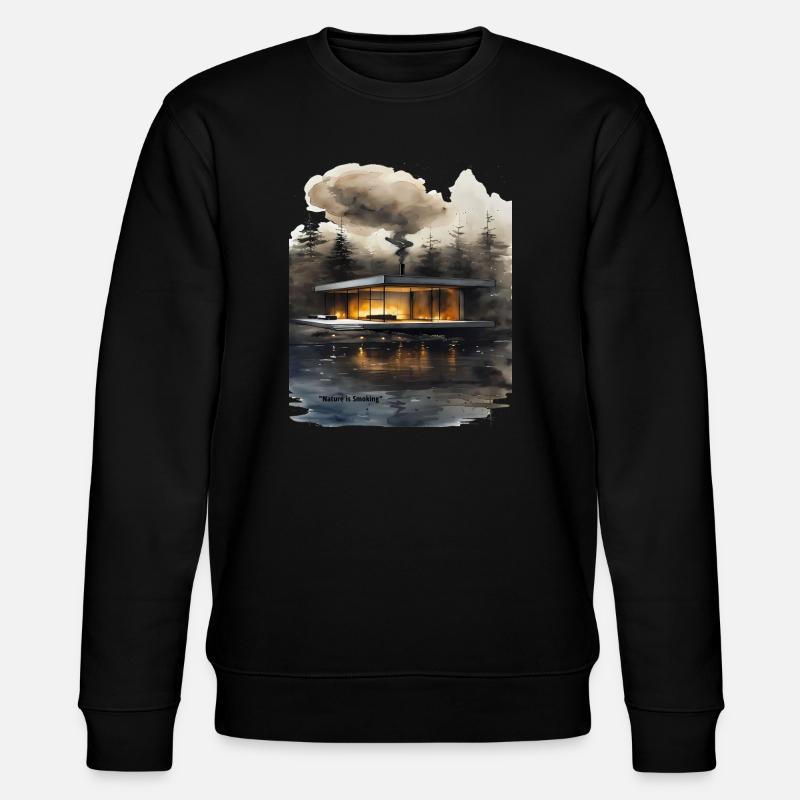 Firelit Modern Cabin on Lake - Stanley/Stella CHANGER Unisex Organic Sweatshirt - black