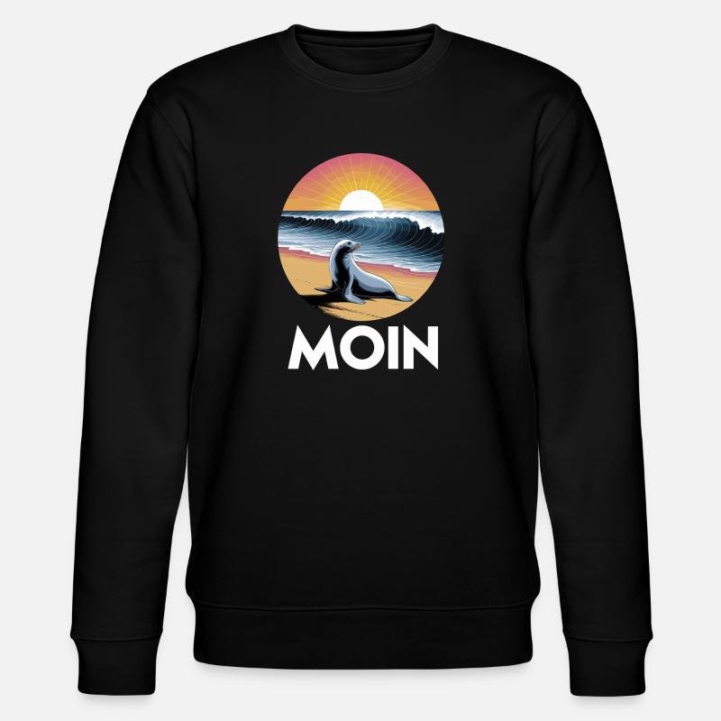 Hello Seal Beach Wave Sunrise - Stanley/Stella CHANGER Unisex Organic Sweatshirt - black