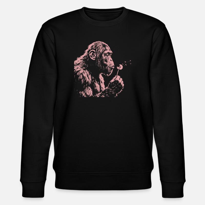  Chimpanzee Blowing Dandelion Art Monkey Nature - Stanley/Stella Unisex Bio-Sweatshirt CHANGER  - Schwarz