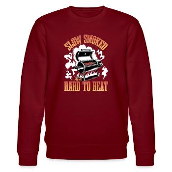 BBQ Grilling Meat Smoking Barbecue - Stanley/Stella CHANGER Unisex Organic Sweatshirt - burgundy - Front - Nik (191cm) & Marisol (170cm)