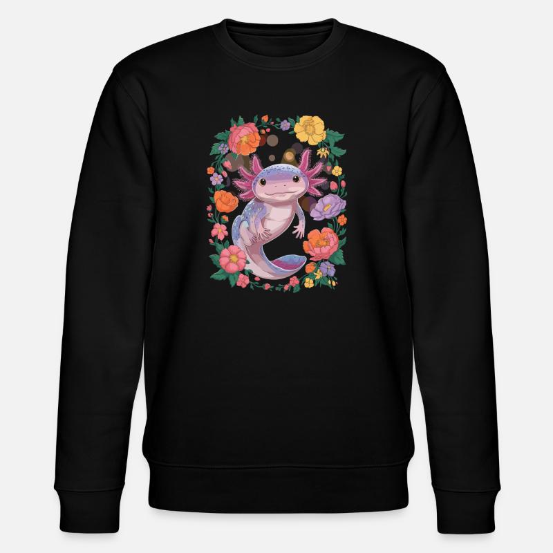 Axolotl entouré de fleurs - Sweat bio CHANGER Stanley/Stella Unisexe - noir
