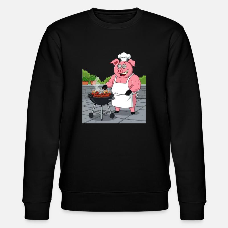 Grillendes gemütliches Schwein - Stanley/Stella Unisex Bio-Sweatshirt CHANGER  - Schwarz