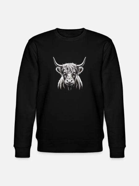 Highland Cattle Head Illustration - Stanley/Stella CHANGER Unisex Organic Sweatshirt - black