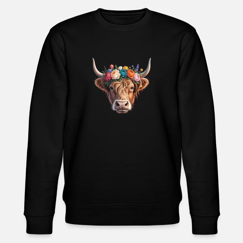 Kuh mit Blumenkrone - Stanley/Stella Unisex Bio-Sweatshirt CHANGER  - Schwarz