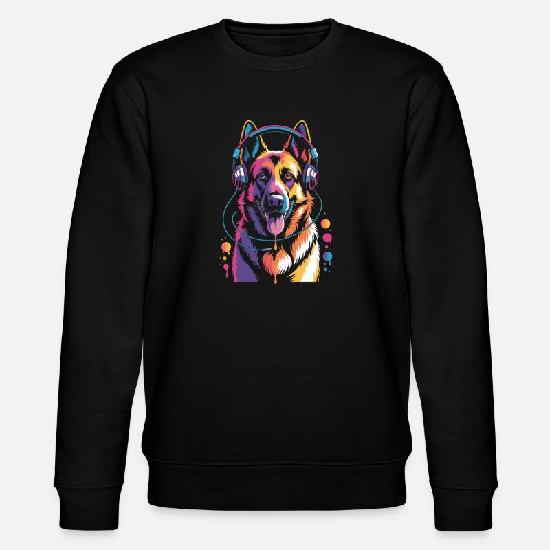 Deutscher Schäferhund mit Kopfhörer - Stanley/Stella Unisex Bio-Sweatshirt CHANGER  - Schwarz
