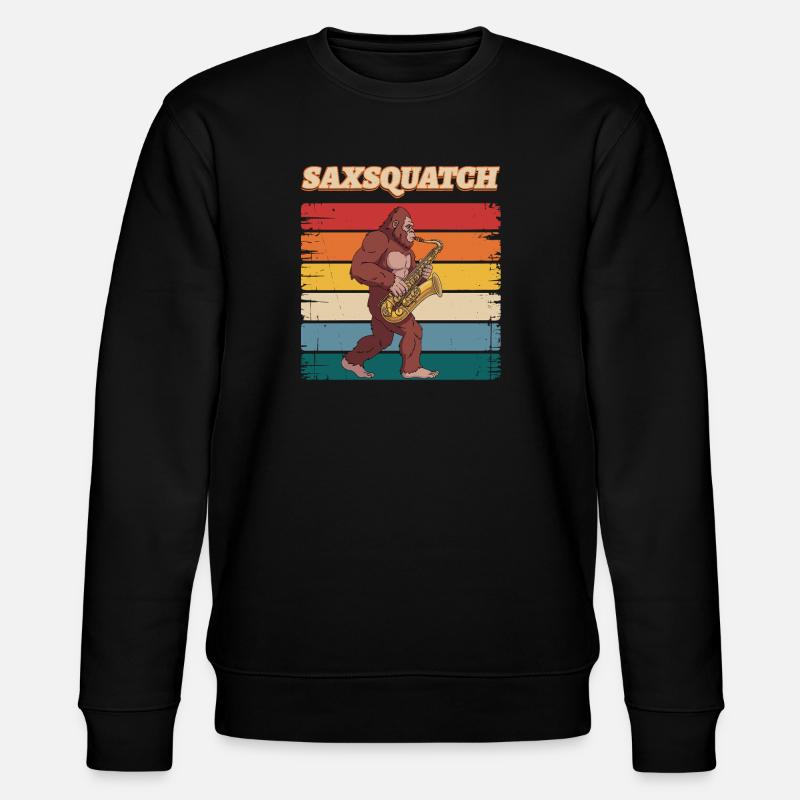 Sax Squatch on Retro Stripes - Stanley/Stella CHANGER Unisex Organic Sweatshirt - black
