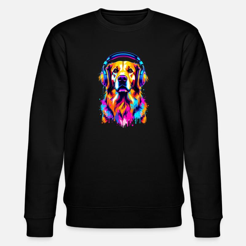 Golden Retriever mit Kopfhörer - Stanley/Stella Unisex Bio-Sweatshirt CHANGER  - Schwarz