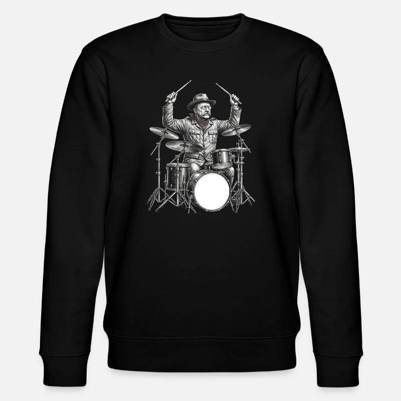Theodore Roosevelt spielt Schlagzeug - Stanley/Stella Unisex Bio-Sweatshirt CHANGER  - Schwarz