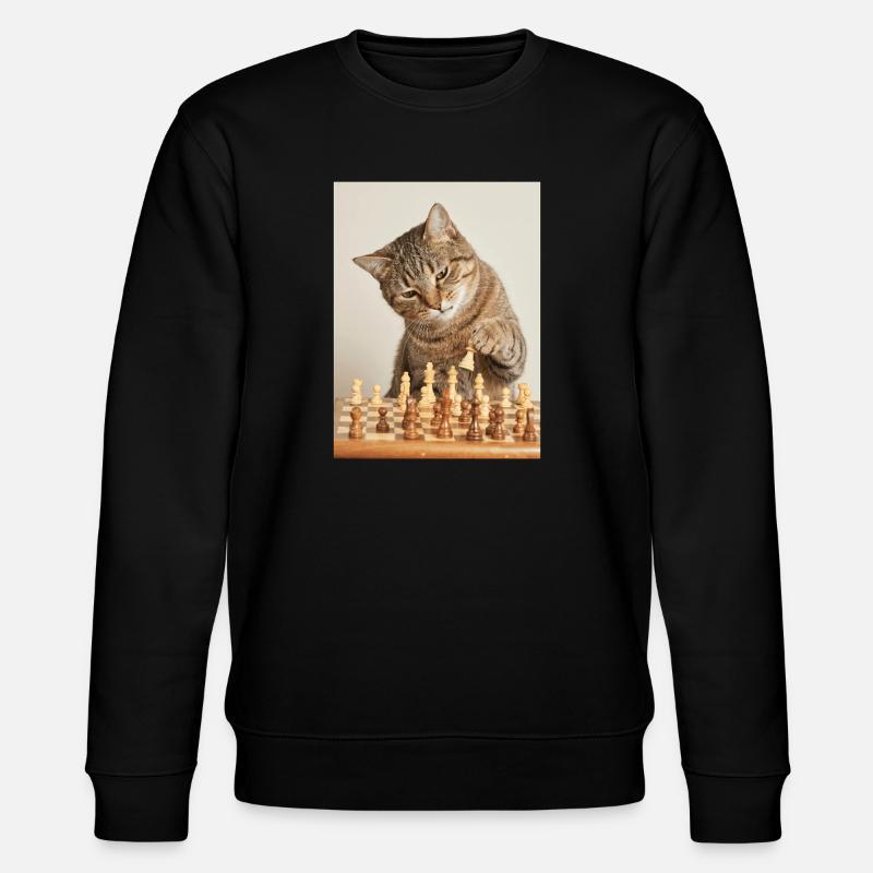 Katze spielt Schach - Stanley/Stella Unisex Bio-Sweatshirt CHANGER  - Schwarz