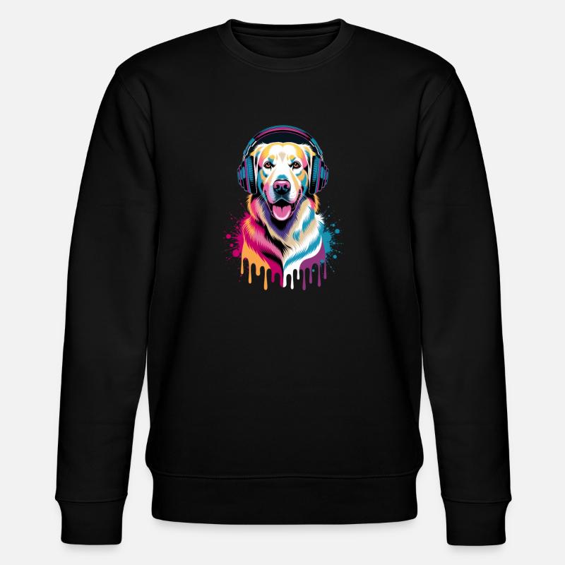 Golden Retriever mit Kopfhörer - Stanley/Stella Unisex Bio-Sweatshirt CHANGER - Schwarz