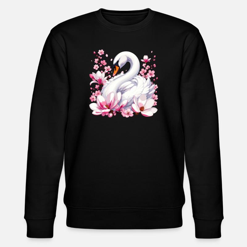 Weißer Schwan mit Kirschblüten - Stanley/Stella Unisex Bio-Sweatshirt CHANGER  - Schwarz