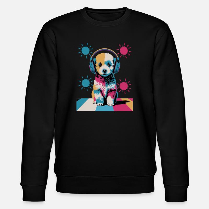 Pudel Welpe mit Kopfhörer - Stanley/Stella Unisex Bio-Sweatshirt CHANGER - Schwarz