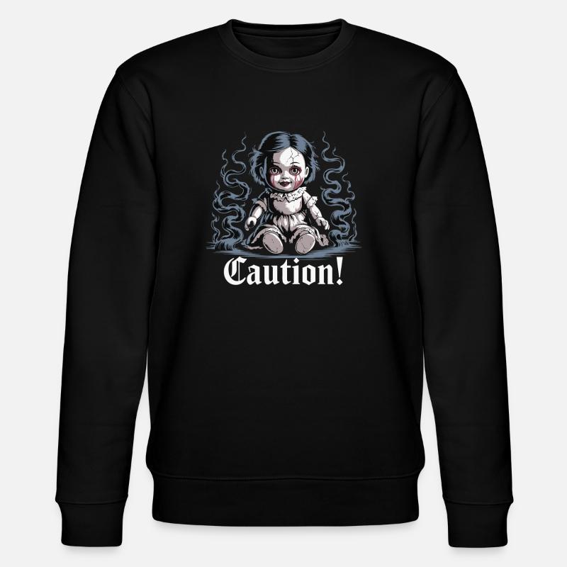 Creepy Doll with Caution Text - Stanley/Stella CHANGER Unisex Organic Sweatshirt - black
