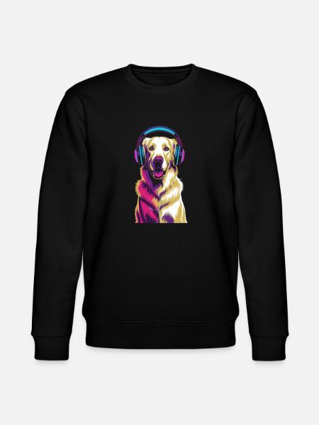 Golden Retriever with Headphones - Stanley/Stella CHANGER Unisex Organic Sweatshirt - black