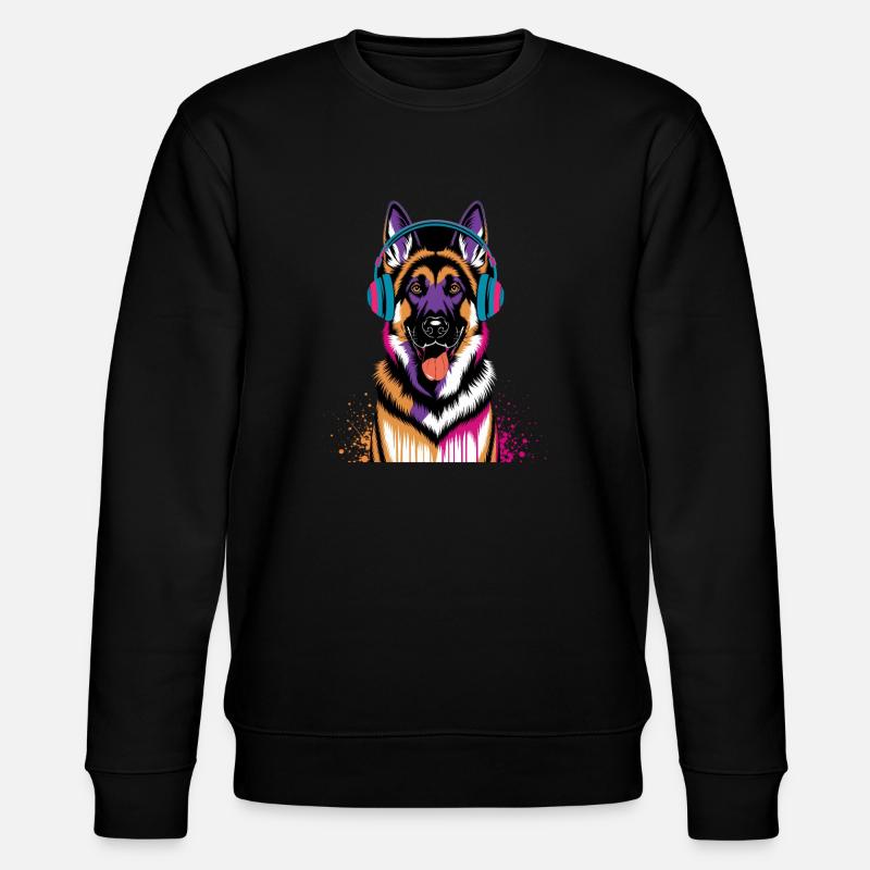 Deutscher Schäferhund mit Kopfhörer - Stanley/Stella Unisex Bio-Sweatshirt CHANGER  - Schwarz