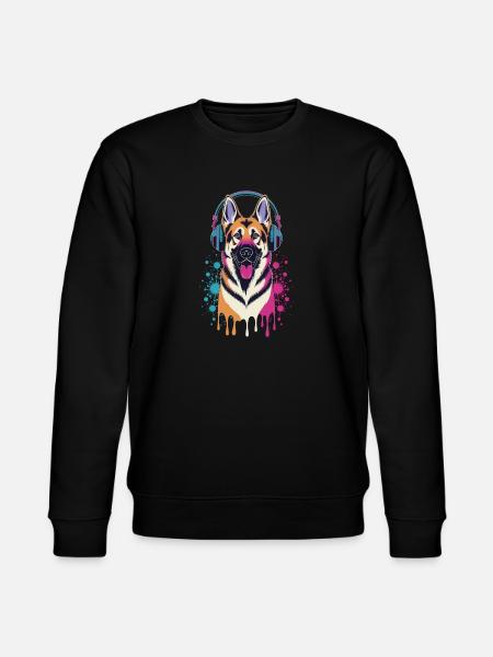 Deutscher Schäferhund mit Kopfhörer - Stanley/Stella Unisex Bio-Sweatshirt CHANGER  - Schwarz