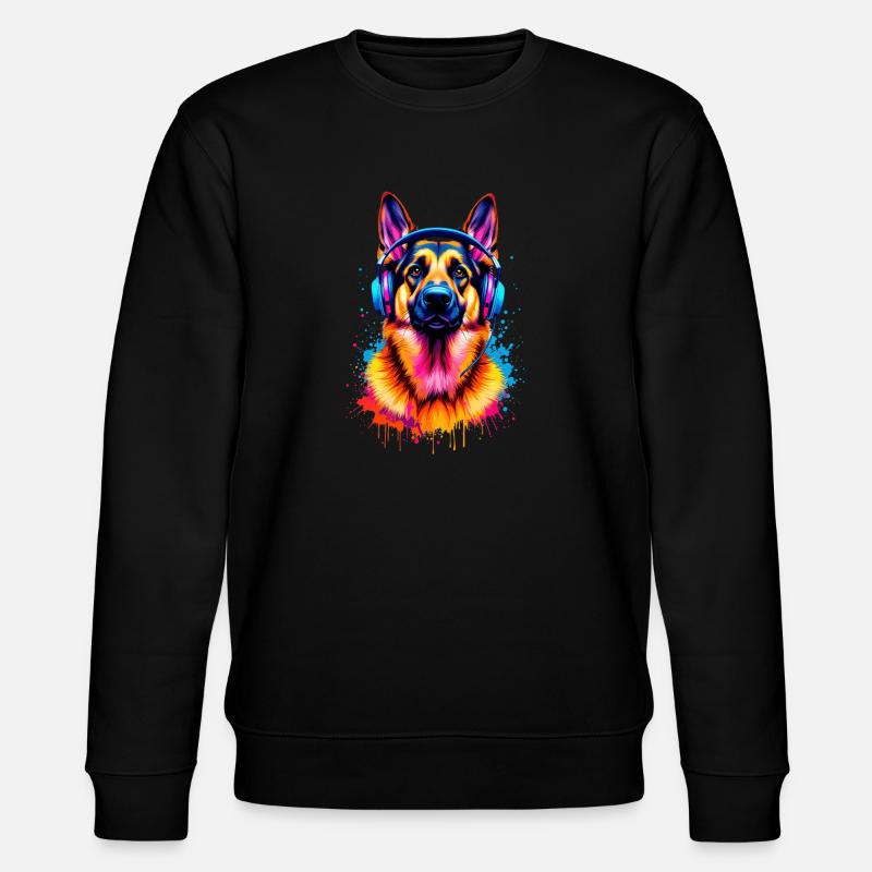 Deutscher Schäferhund mit Kopfhörern - Stanley/Stella Unisex Bio-Sweatshirt CHANGER  - Schwarz