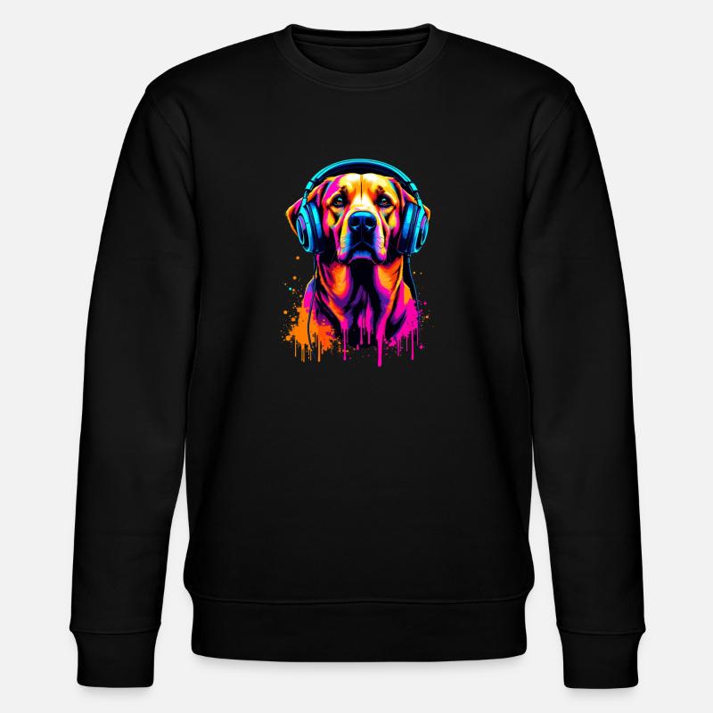 Golden Retriever mit Kopfhörer - Stanley/Stella Unisex Bio-Sweatshirt CHANGER  - Schwarz