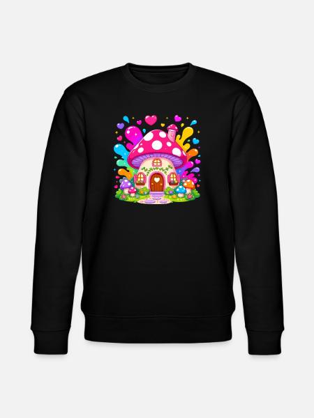 Buntes Pilzhaus Zauber - Stanley/Stella Unisex Bio-Sweatshirt CHANGER  - Schwarz