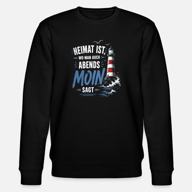 Heimat Moin Abend Leuchtturm - Stanley/Stella Unisex Bio-Sweatshirt CHANGER  - Schwarz