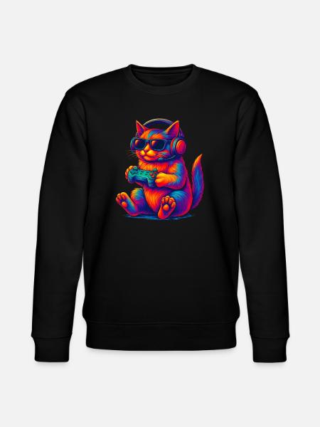 Neon Gaming Cat Gaming Gamer - Stanley/Stella CHANGER Unisex Organic Sweatshirt - black