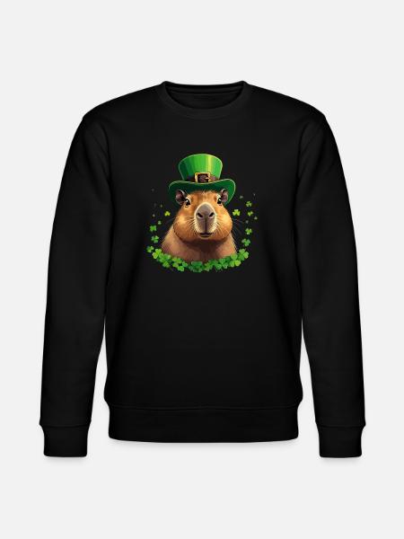 Shamrock Capybara under St Patrick's Hat - Stanley/Stella CHANGER Unisex Organic Sweatshirt - black