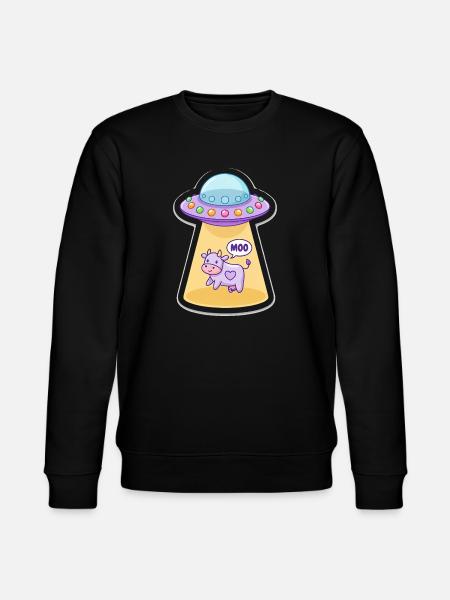 MOO Sjov Alien Ko i UFO Light Beam tegnefilm - Stanley/Stella økologisk unisex-sweatshirt CHANGER - sort