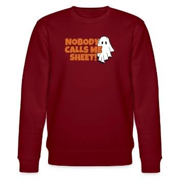 Nobody Calls Me Sheet Ghost T-Shirt - Stanley/Stella Unisex Bio-Sweatshirt CHANGER  - Burgunderrot - Vorne - Nik (191cm) & Marisol (170cm)