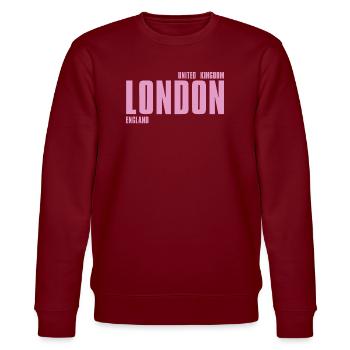 London Pink Bold Typography - Stanley/Stella CHANGER Unisex Organic Sweatshirt - burgundy - Front - Nik (191cm) & Marisol (170cm)