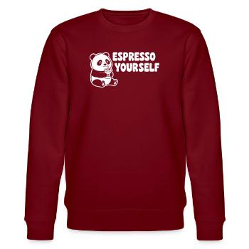Panda Espresso Yourself Motif - Stanley/Stella CHANGER Unisex Organic Sweatshirt - burgundy - Front - Nik (191cm) & Marisol (170cm)