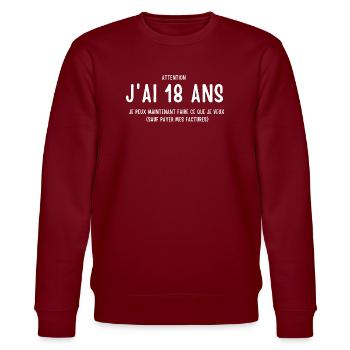 anniversaire 18 ans humour - Sweat bio CHANGER Stanley/Stella Unisexe - bordeaux - Devant - Nik (191cm) & Marisol (170cm)