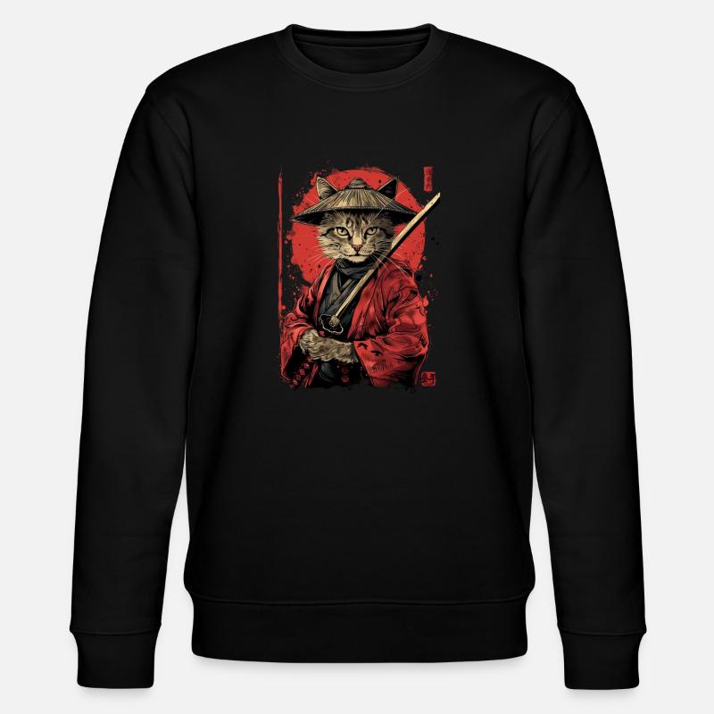 Cat Samurai Funny Gift - Stanley/Stella CHANGER Unisex Organic Sweatshirt - black