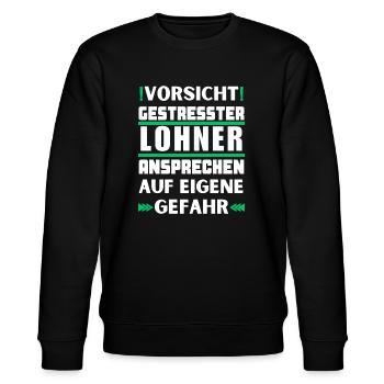 Gestresster Lohner nicht ansprechen! - Stanley/Stella Unisex Bio-Sweatshirt CHANGER  - Schwarz - Vorne - Nik (191cm) & Marisol (170cm)